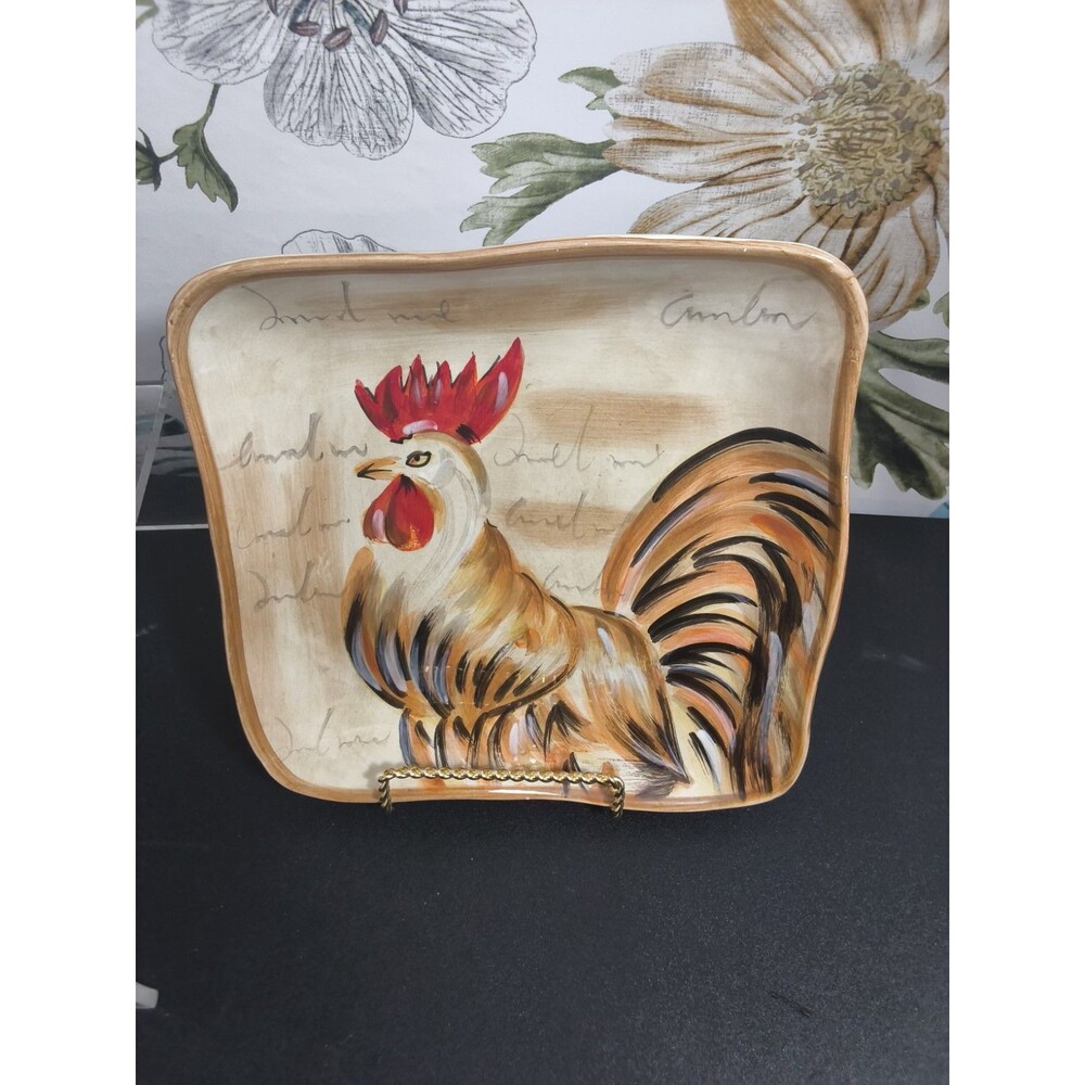 Tabletops Gallery Romalo Rooster Hand Painted & Hand Crafted 8.25" Salad Plate